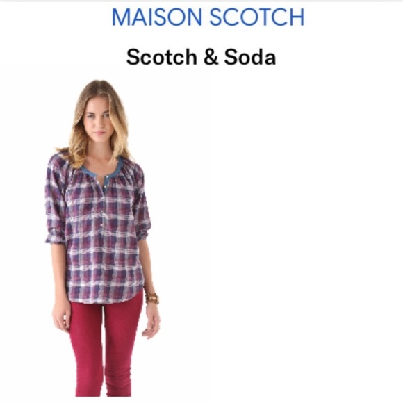 Masion Scotch  Pretty & Plaid 3/4 Sleeve Top. (M) - Picture 5 of 16